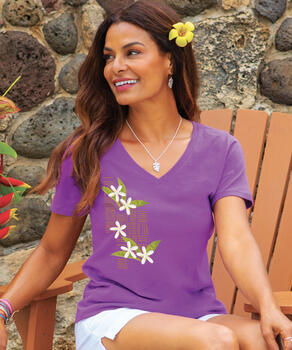 Plumeria Breeze - Violet Short Sleeve Pima V-Neck T-Shirt