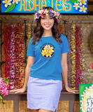 Plumeria Circle - Blue Hawaii Dyed Short Sleeve Scoop Neck T-Shirt