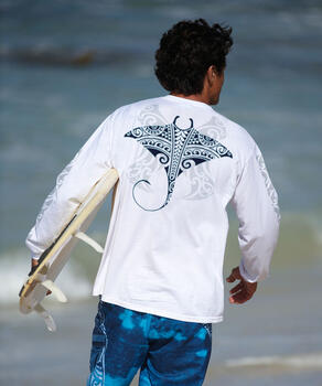 Kava Kava Ray - White Long Sleeve Crewneck T-Shirt