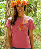 Pua Stitches - Paradise Red Dyed Short Sleeve Scoop Neck T-Shirt