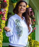 Misty Monstera - White Long Sleeve Lightweight Pullover