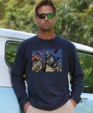 B. Kliban King Cat - Navy Long Sleeve Crewneck T-Shirt