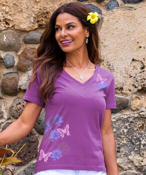 Desert Flowers - Violet Short Sleeve Pima V-Neck T-Shirt