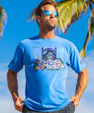 B. Kliban Artist Cat - Blue Hawaii Dyed Short Sleeve Crewneck T-Shirt