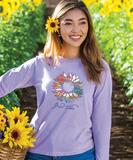 Watercolor Daisy - Lavender Dyed Long Sleeve Crewneck T-Shirt