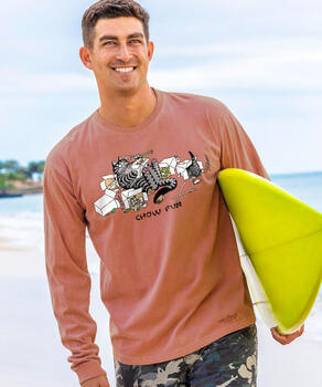 B. Kliban Take Out Cats - Chile Dyed Long Sleeve Crewneck T-Shirt