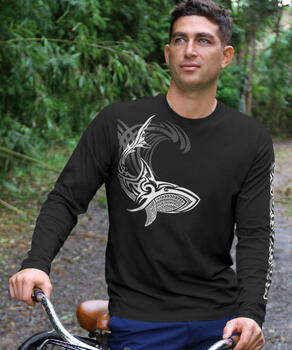 Tribal Mano Surf - Jet Black Long Sleeve Pima T-Shirt