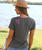 Henna Hibiscus - Graphite Short Sleeve Pima V-Neck T-Shirt