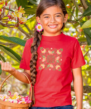 Butterfly Quilt - Candy Apple Red Dyed Short Sleeve Crewneck T-Shirt