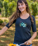 Tropical Twin Hibiscus - Charcoal Short Sleeve Banded Rib Knit T-Shirt