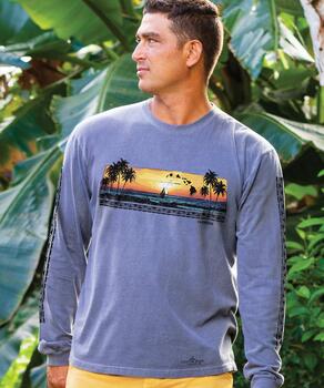 Panoramic Sunset - Crater Dyed&reg; Long Sleeve Crewneck T-Shirt