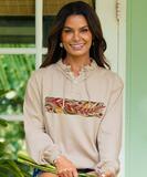Tropic Florals Band - Kona Coffee Dyed Long Sleeve Lightweight Pullover