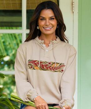 Tropic Florals Band - Kona Coffee Dyed Long Sleeve Lightweight Pullover