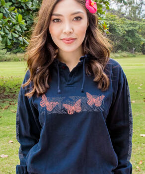 Tribal Butterfly Band - Navy Long Sleeve Lightweight Pullover