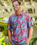Kia'i - Red/Teal Short Sleeve Hawaiian Polo Shirt