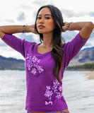 Leihua - Violet Short Sleeve Banded Rib Knit T-Shirt