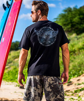 Tribal Whale Tail - Black Short Sleeve Crewneck T-Shirt