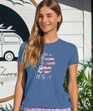 USA Hibiscus - Sapphire Short Sleeve Crewneck T-Shirt