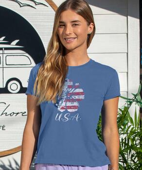 USA Hibiscus - Sapphire Short Sleeve Crewneck T-Shirt
