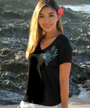 Haina Mai - Jet Black Short Sleeve Pima V-Neck T-Shirt