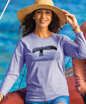 Wyland&reg; Whale Tail Brushed - Lavender Dyed Long Sleeve Crewneck T-Shirt