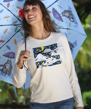 B. Kliban Cats In Clouds - Coconut Dyed Long Sleeve Crewneck T-Shirt