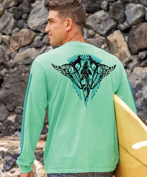 Tribal Nalu Aumakuas - Key Lime Dyed Long Sleeve Crewneck T-Shirt