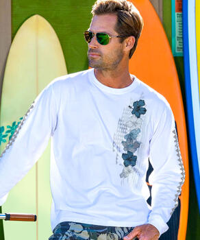 Makaha Islands - White Long Sleeve Crewneck T-Shirt