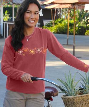 Sketchy Hibiscus - Paradise Red Dyed Long Sleeve Crewneck T-Shirt