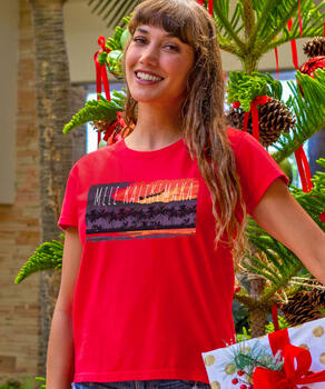 Koolau Christmas Palms - Candy Apple Red Dyed Short Sleeve Crewneck T-Shirt