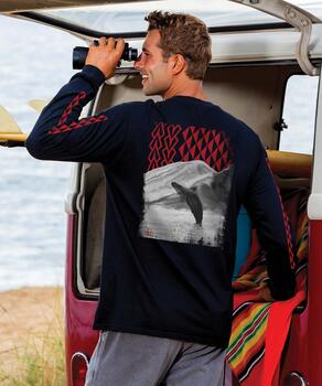 Wyland® Breaching Whale - Black Long Sleeve Crewneck T-Shirt