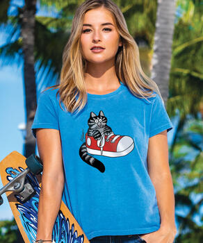 B. Kliban Cat In Sneaker - Blue Hawaii Dyed Short Sleeve Crewneck T-Shirt
