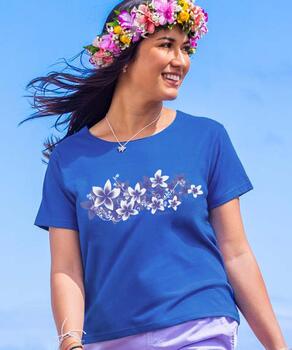 Plumeria Band - Sapphire Short Sleeve Scoop Neck T-Shirt
