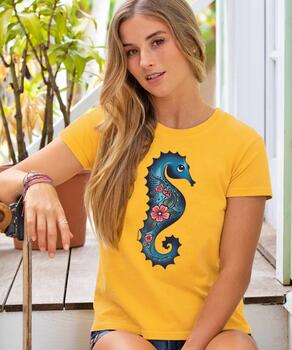 Seahorse Floral - Pineapple Dyed Short Sleeve Crewneck T-Shirt