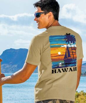 Tropical Sunset Sail - Kona Coffee Dyed Short Sleeve Crewneck T-Shirt
