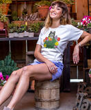 B. Kliban Long Stem Roses Cat - Coconut Dyed Short Sleeve Scoop Neck T-Shirt