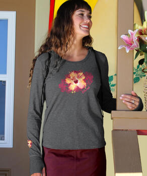 Hibiscus Graffiti - Gray Heather Long Sleeve Harmony Hooded T