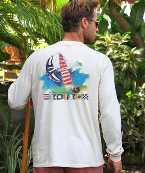 Painted Sail - White Long Sleeve Crewneck T-Shirt