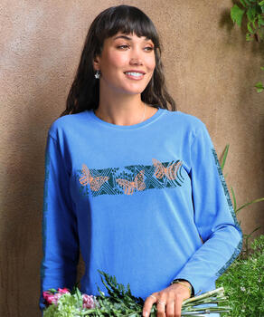Tribal Butterfly Band - Blue Hawaii Dyed Long Sleeve Crewneck T-Shirt