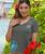 Artsy Hibiscus - Graphite Short Sleeve Pima V-Neck T-Shirt