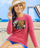 B. Kliban Cat Painter - Paradise Red Dyed Long Sleeve Crewneck T-Shirt