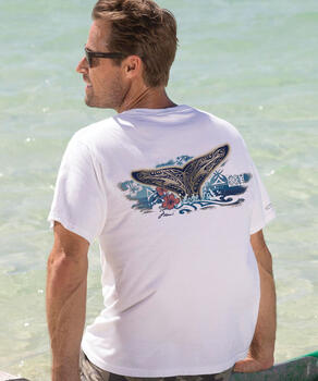 Deco Whale Tail - White Short Sleeve Crewneck T-Shirt
