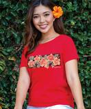 Hibiscus Sparkle - Candy Apple Red Dyed Short Sleeve Scoop Neck T-Shirt