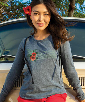 Hibiscus Tapa Band - Gray Heather Long Sleeve Harmony Hooded T