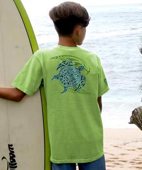 Tribal Honu Nalu - Kiwi Dyed Short Sleeve Crewneck T-Shirt